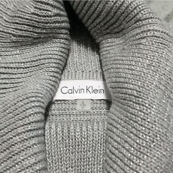 Calvin Klein Gray Sparkle Ribbed Cowl Neck Sweater - Picture 3 of 5